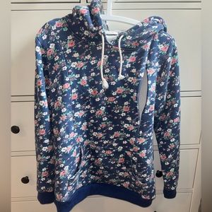 Floral Hoodie Sweatshirt - Navy with Pink Roses